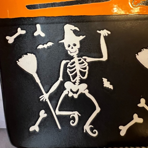 Happy Halloween Square Salad Plate Dancing Witch Skeletons Cats Oct 31 Bones - Picture 5 of 8